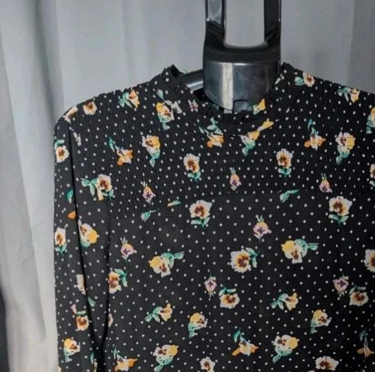 JDY Black Floral Polka Dot Smock Mini Dress UK 10 M imagen 8