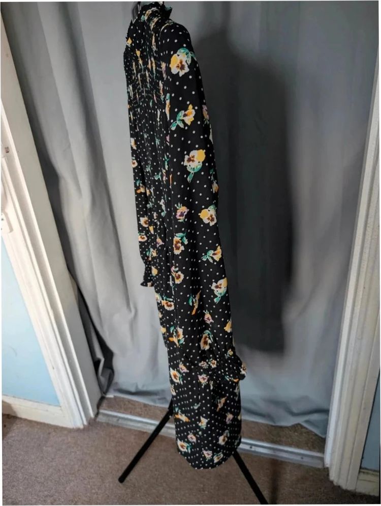 JDY Black Floral Polka Dot Smock Mini Dress UK 10 M imagen 3