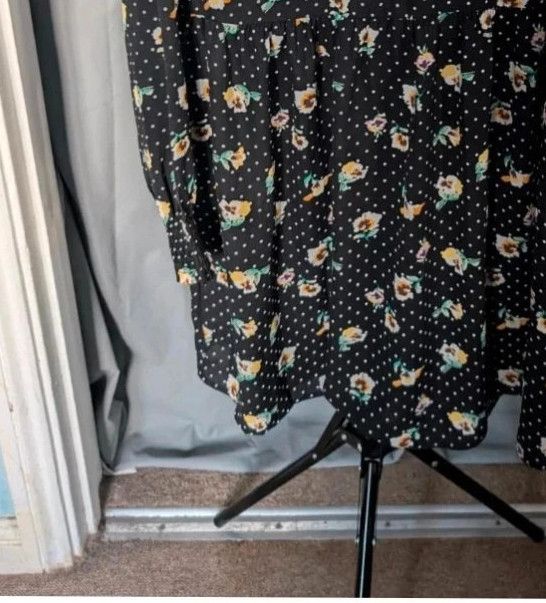 JDY Black Floral Polka Dot Smock Mini Dress UK 10 M imagen 9
