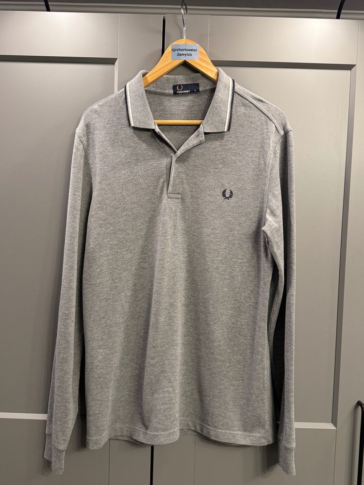 Fred Perry Grey Long Sleeve Polo Shirt