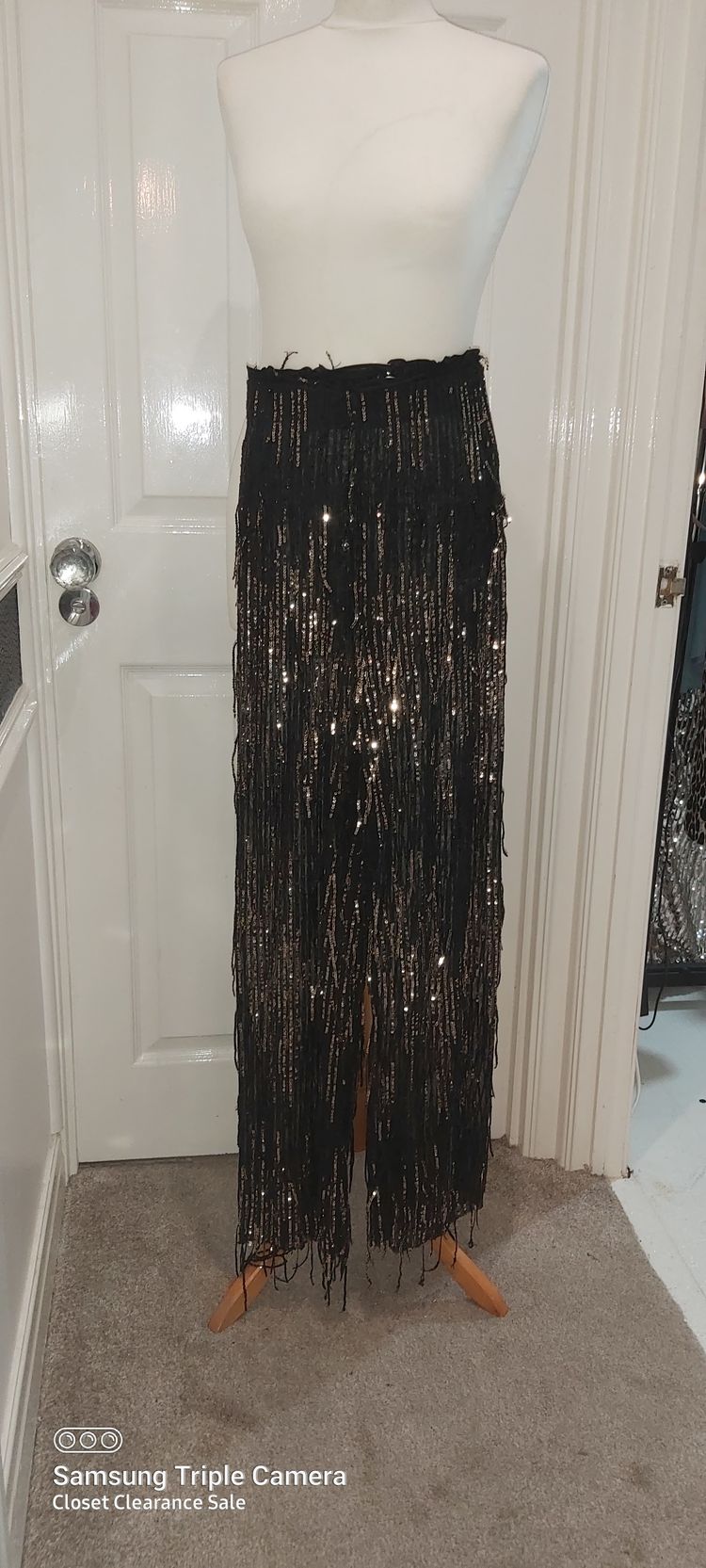 Black Sequin Fringe Trousers 