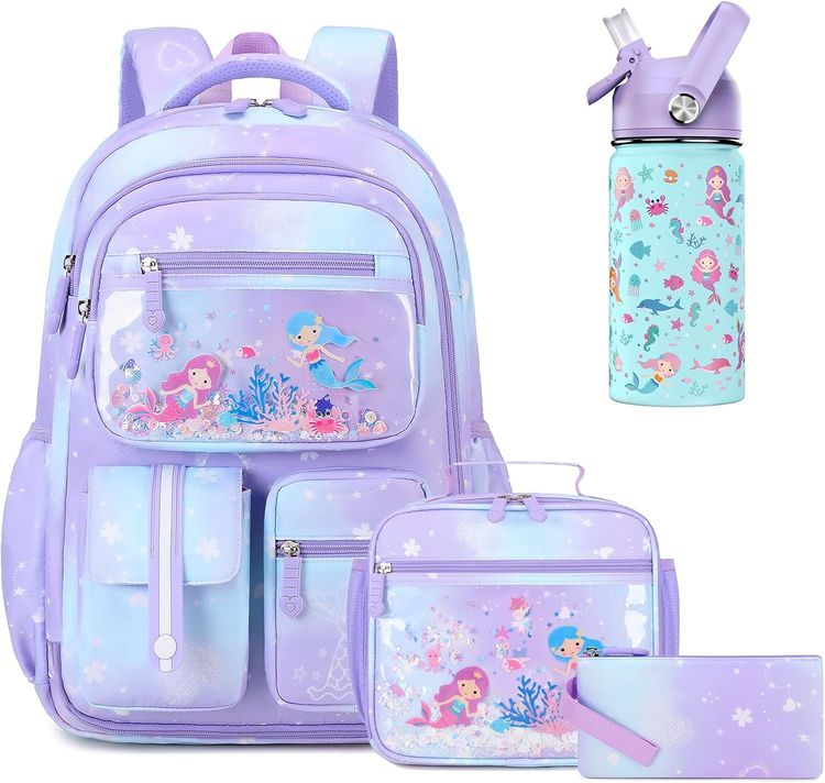 Other Purple Mermaid-Themed Backpack Set With Water Bottle And Pouches product image