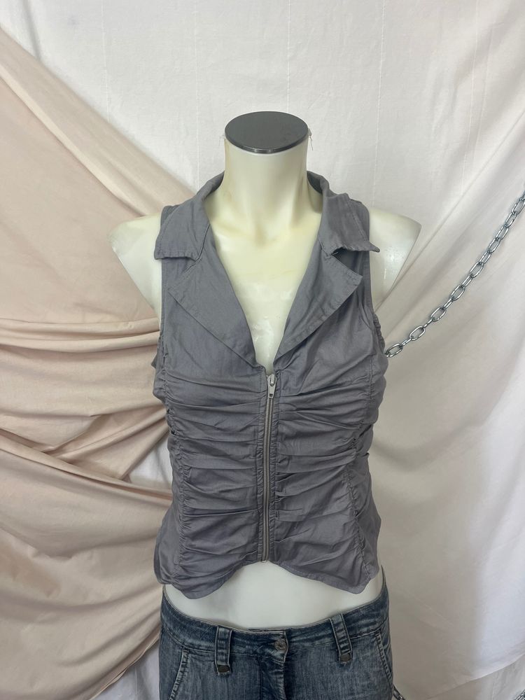 Other gray sleeveless ruched zip-up vest product image