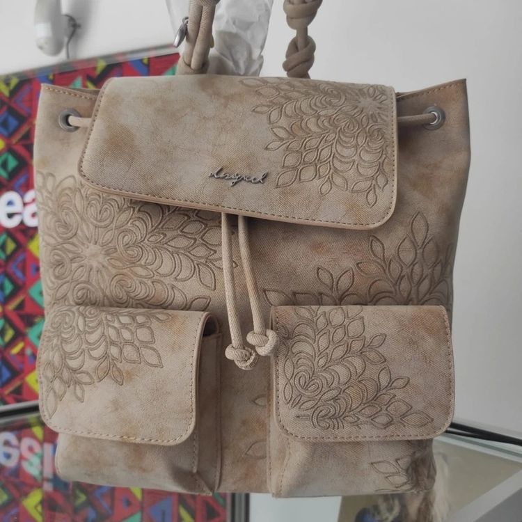 Desigual Beige Backpack With Floral Embossing image 1