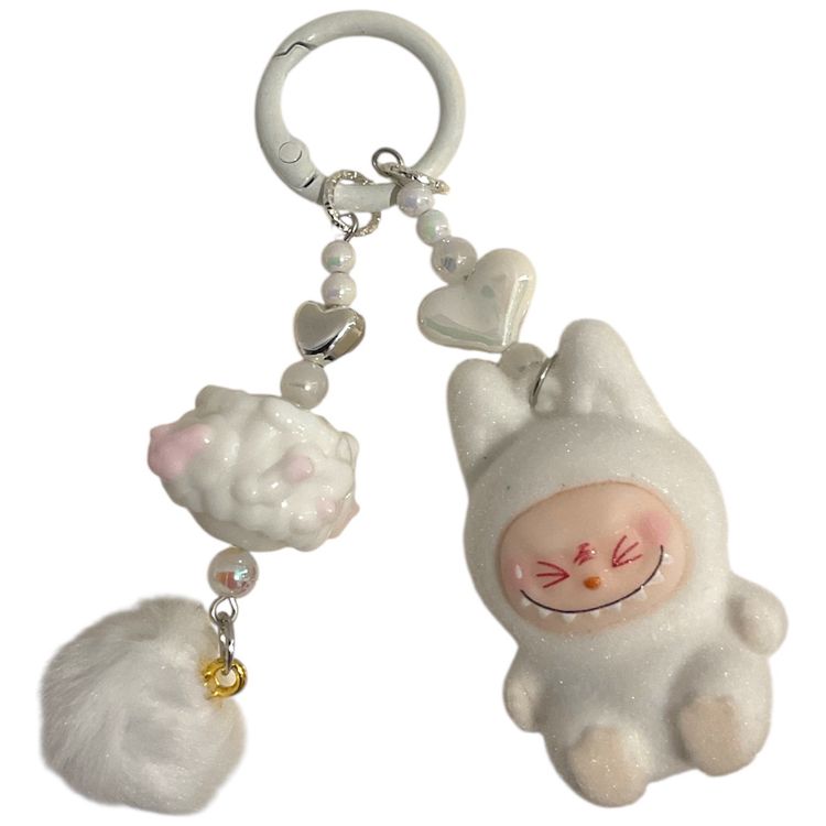 Labubu Style Charm Character Keychain With Pom Pom image 2