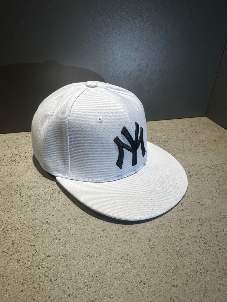 White Baseball Cap With Black Ny Logo
