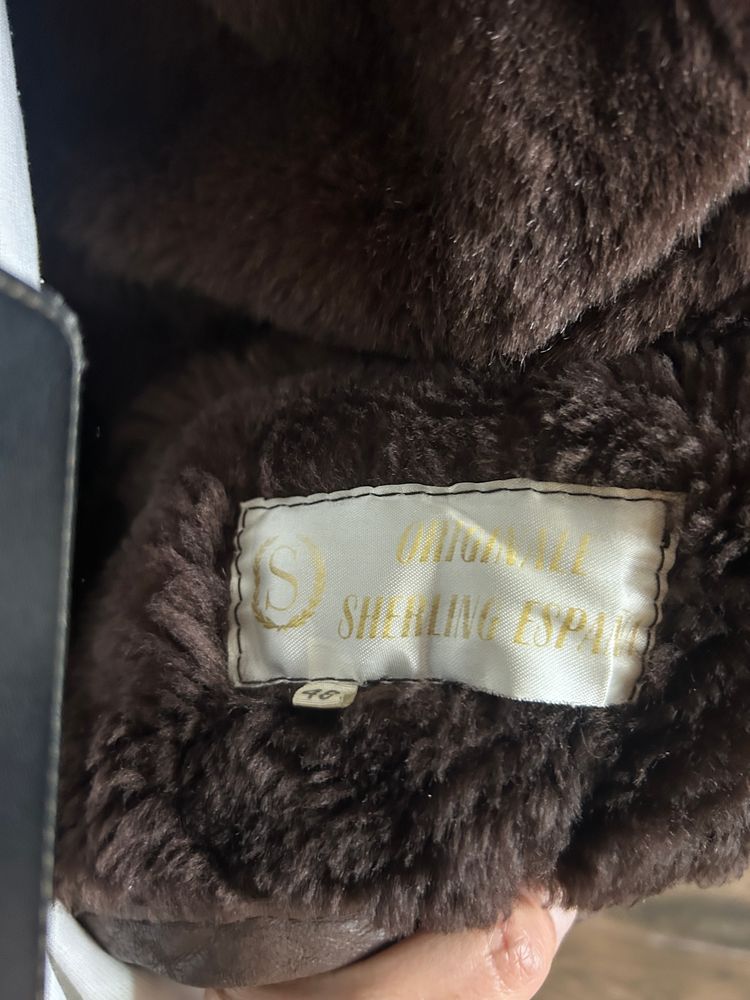 Brown Leather Shearling Jacket imagen 7