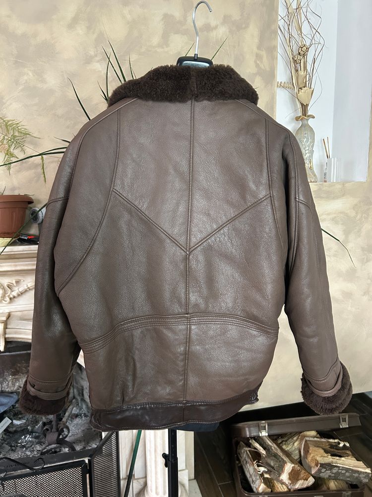 Brown Leather Shearling Jacket imagen 4