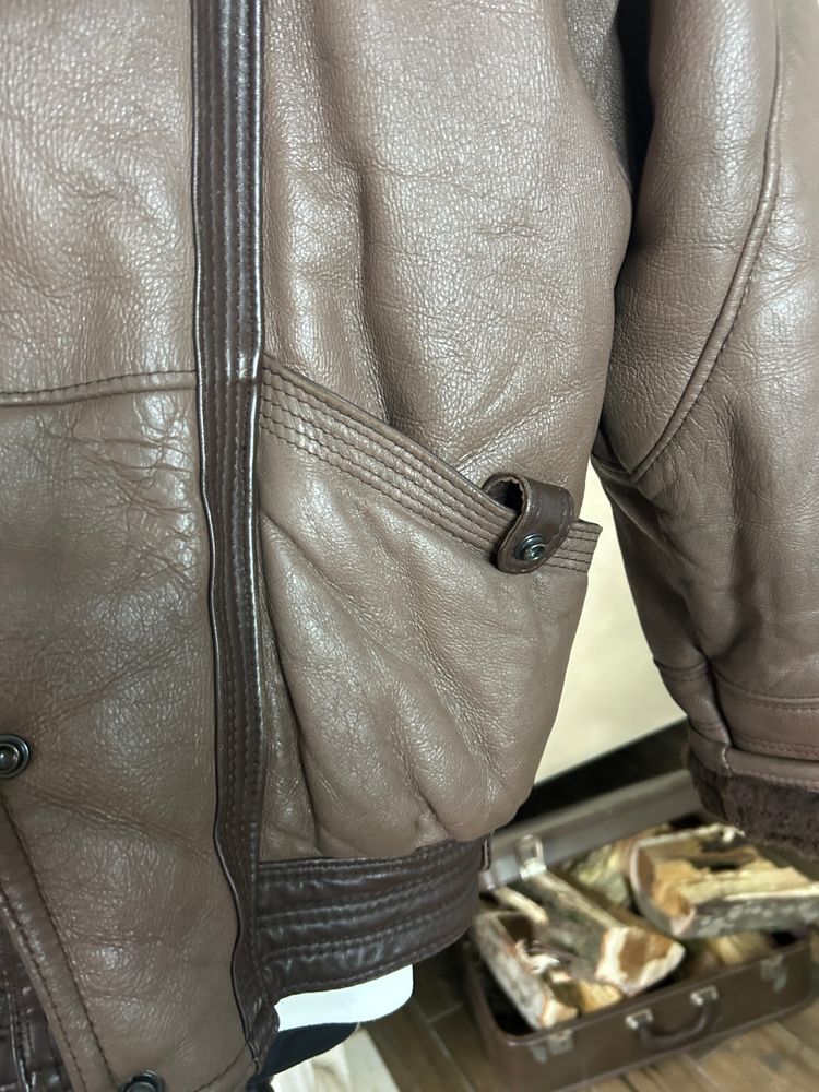 Brown Leather Shearling Jacket imagen 2
