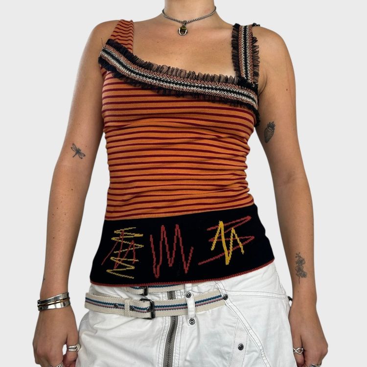 Save the Queen Striped One Shoulder Top - M/L