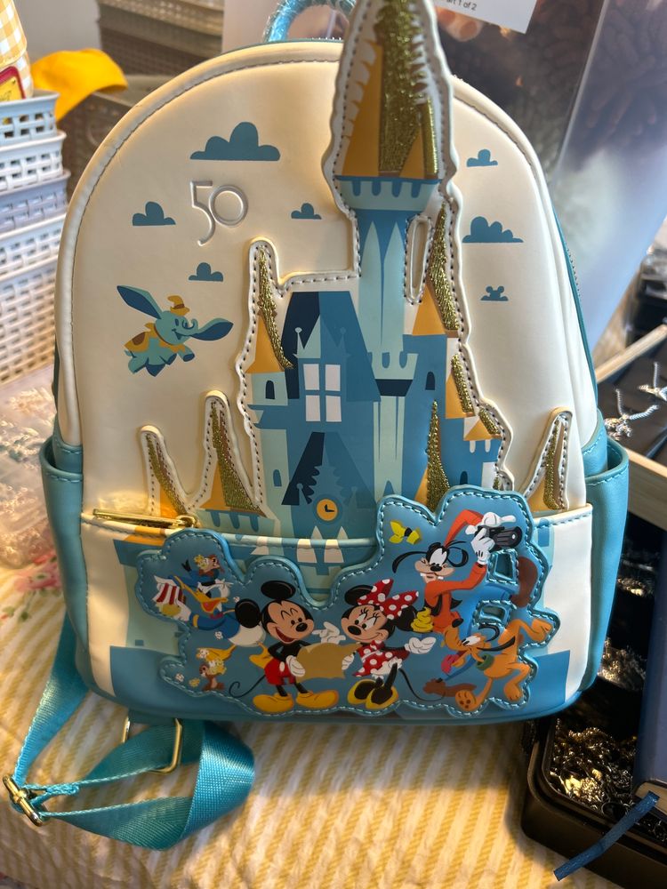 White And Blue Backpack With Disney Characters