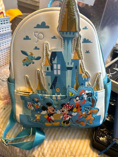 White And Blue Backpack With Disney Characters