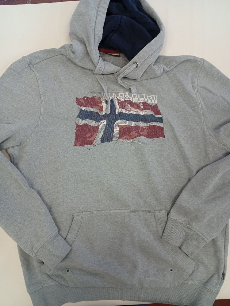 Napapijri Grey Hoodie With Flag Print