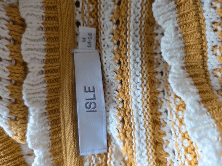 Immagine di 🌼 Isle Edinburgh Woollen Mill Mustard & White Striped 100% Cotton Pointelle Jumper Size M 6
