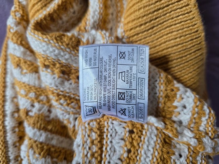Immagine di 🌼 Isle Edinburgh Woollen Mill Mustard & White Striped 100% Cotton Pointelle Jumper Size M 8