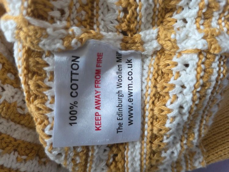 Immagine di 🌼 Isle Edinburgh Woollen Mill Mustard & White Striped 100% Cotton Pointelle Jumper Size M 7