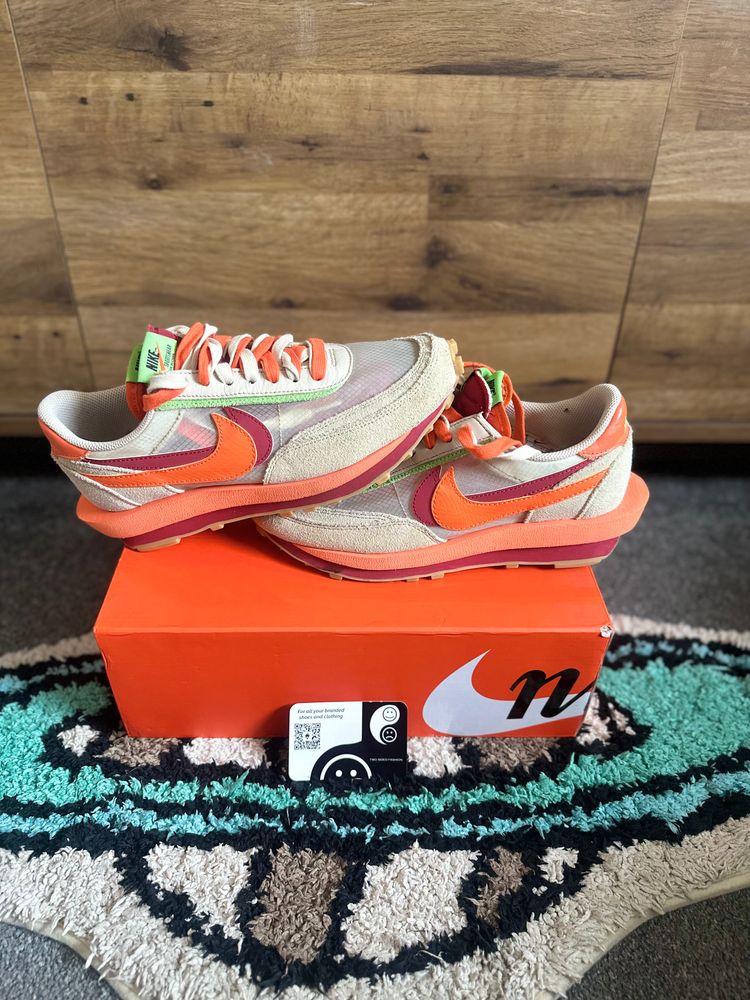 Nike LD Waffle sacai CLOT Kiss of Death Net Orange Blaze U.K. 7.5 2