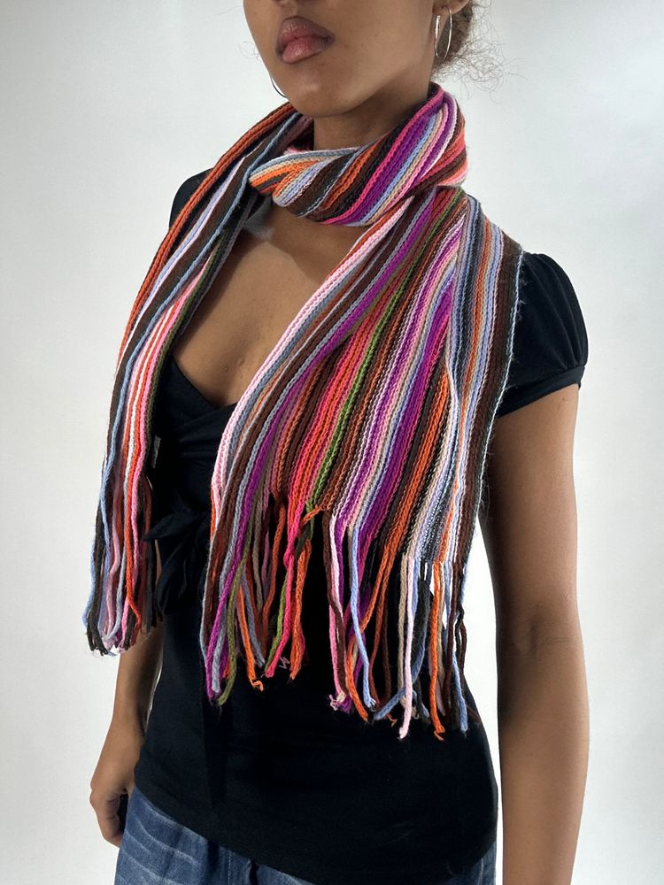 Other vintage edit thirty-five | orange and pink striped tassel scarf product image