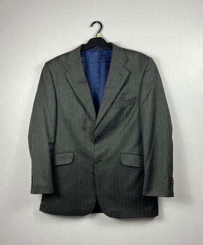 M&S Sartorial Mens Blazer 44L Grey Pinstripe Pure New Wool Vintage St Michael XL