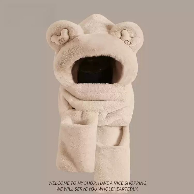 Plush Hooded Scarf With Bear Ears image 1