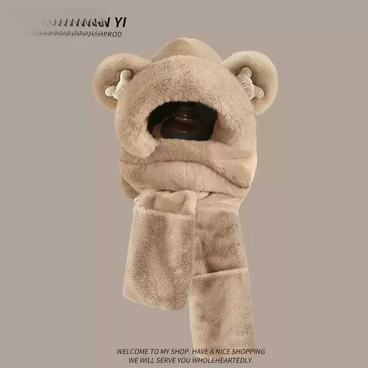 Plush Hooded Scarf With Bear Ears image 3