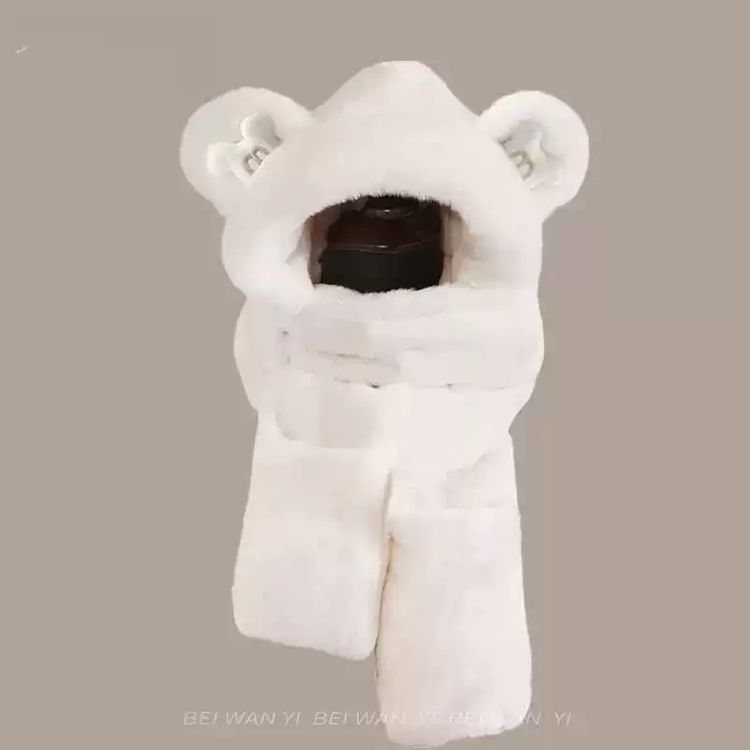 Plush Hooded Scarf With Bear Ears image 2