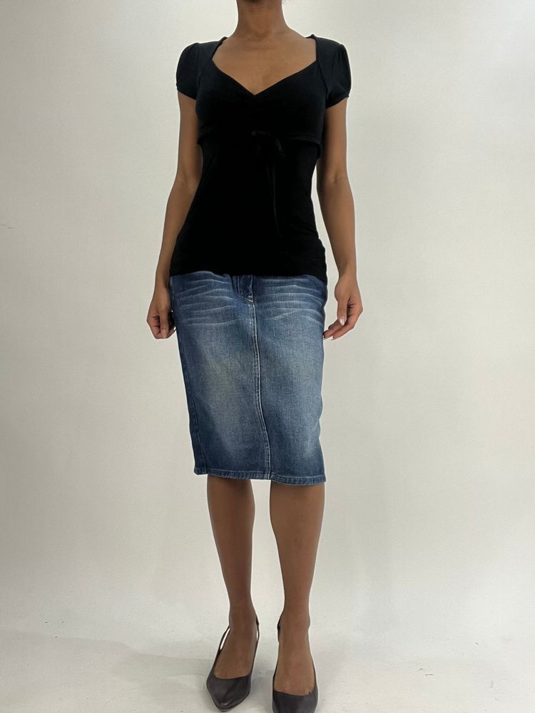 💚vintage edit thirty-five | small/medium blue diesel denim midi skirt image 6