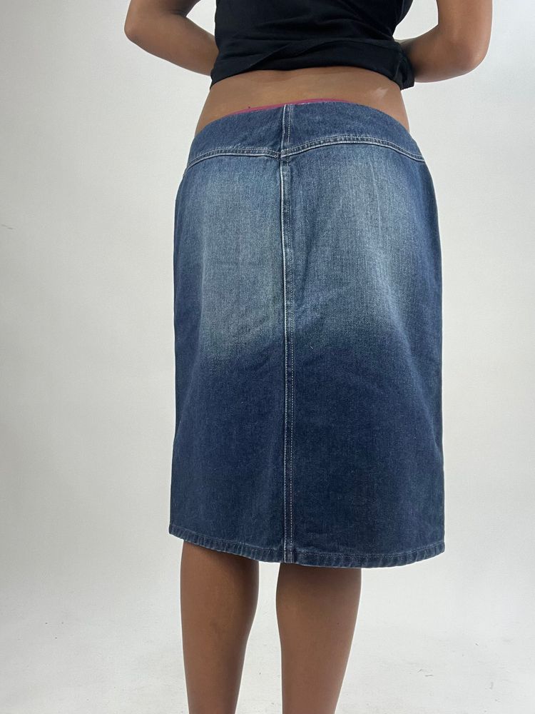 💚vintage edit thirty-five | small/medium blue diesel denim midi skirt image 4