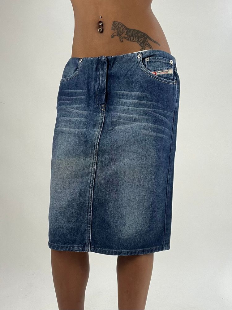💚vintage edit thirty-five | small/medium blue diesel denim midi skirt image 1