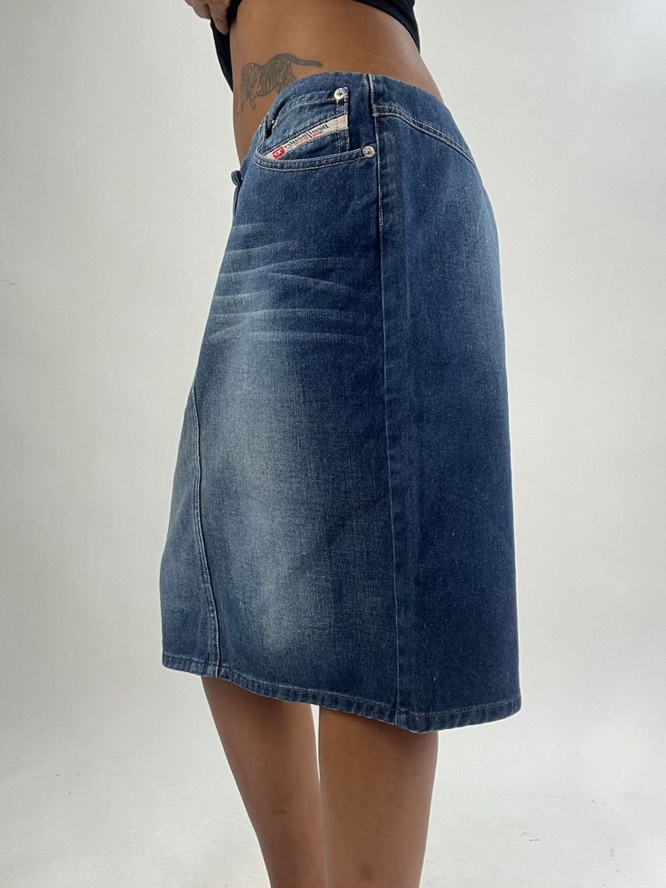 💚vintage edit thirty-five | small/medium blue diesel denim midi skirt image 5