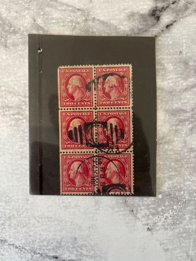 A block of 6 2-cent U.S. postage stamps depicting George Washington.