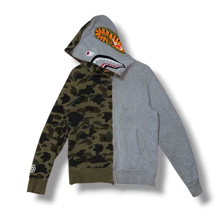 A Bathing Ape split full zip hoodie Grey & green, large image 1