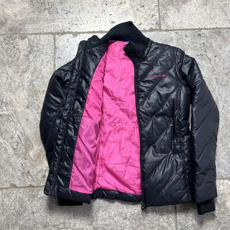 Reebok Puffer Jacket Vintage High Neck Sports Coat, Black, Womens Small 6