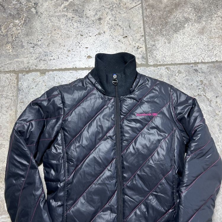 Reebok Puffer Jacket Vintage High Neck Sports Coat, Black, Womens Small