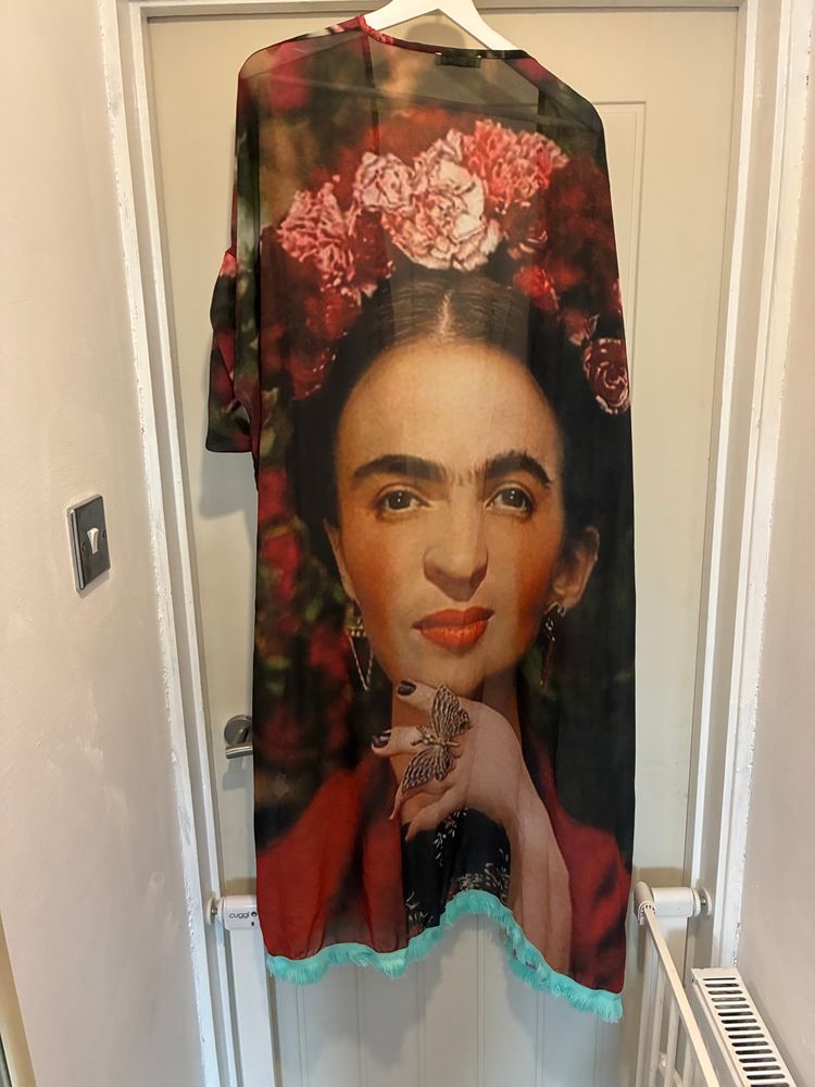 Long Sheer Kimono With Floral And Portrait Print image 2