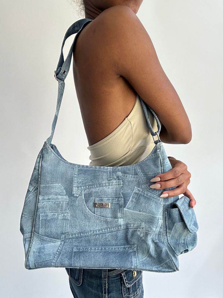 summermaxxing drop | blue denim patchwork shoulder bag 5