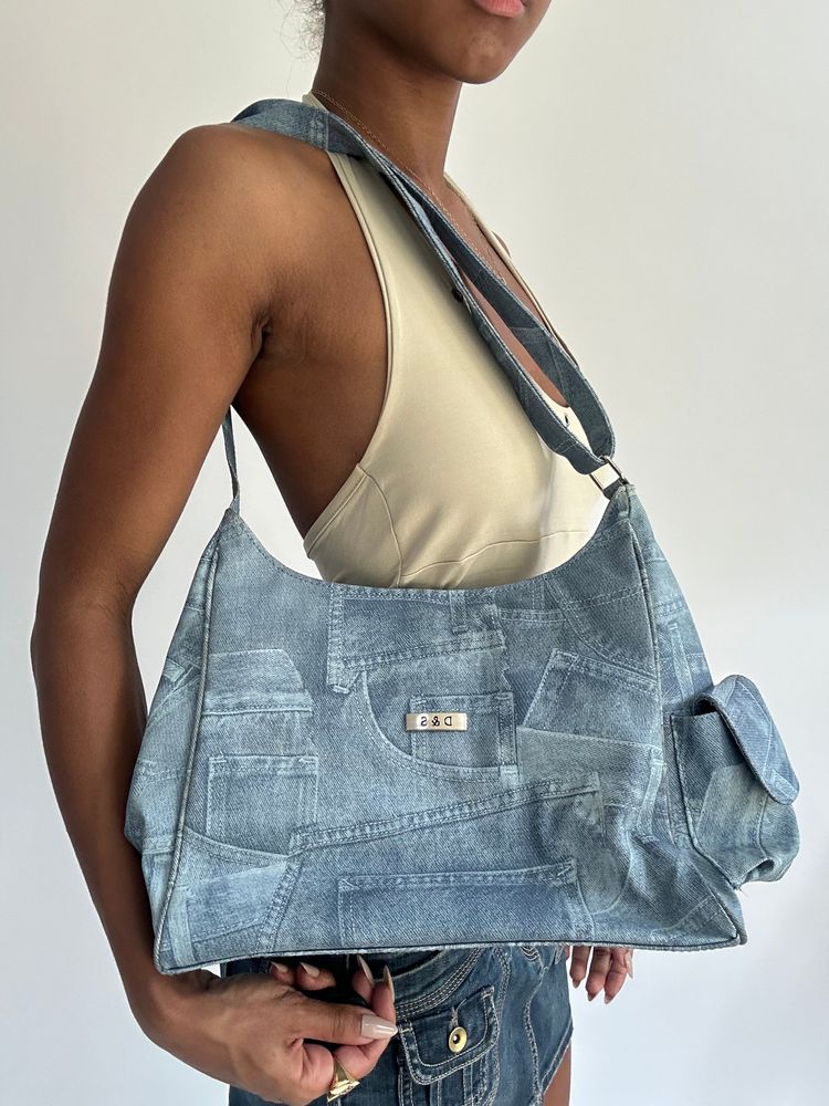 summermaxxing drop | blue denim patchwork shoulder bag 7