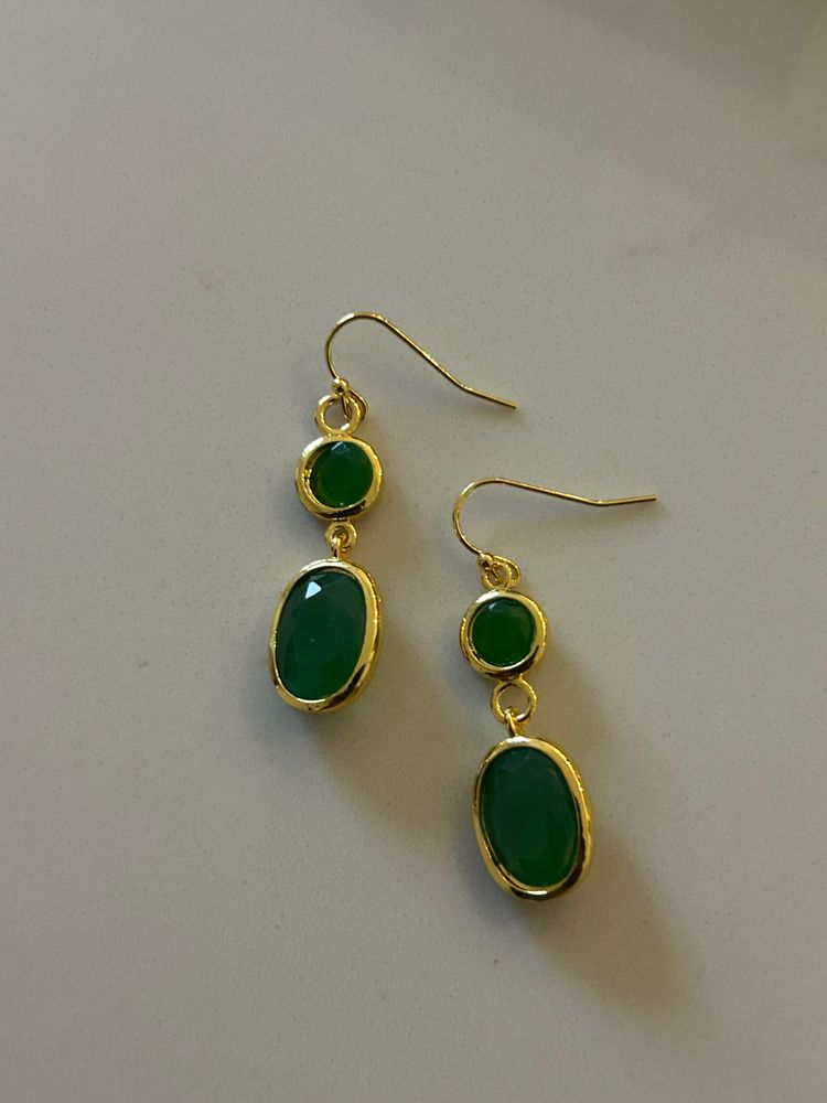 Gold-Tone Drop Earrings With Green Stones 5