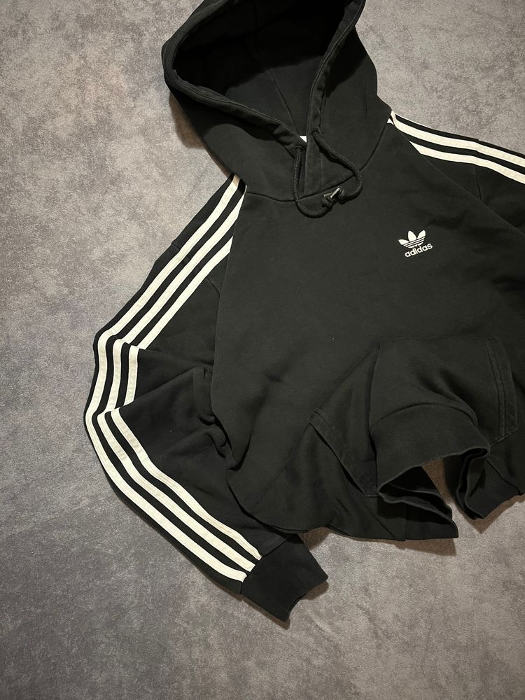 Adidas Black Hoodie With White Stripes obraz 2