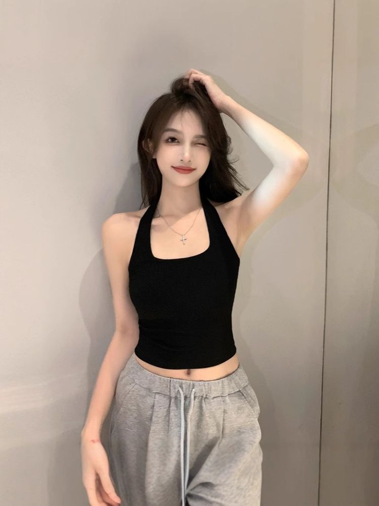 Black Halter Crop Top obraz 4