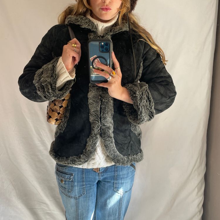 Y2K Kua Qiang Black And Grey Faux Fur Jacket image 1