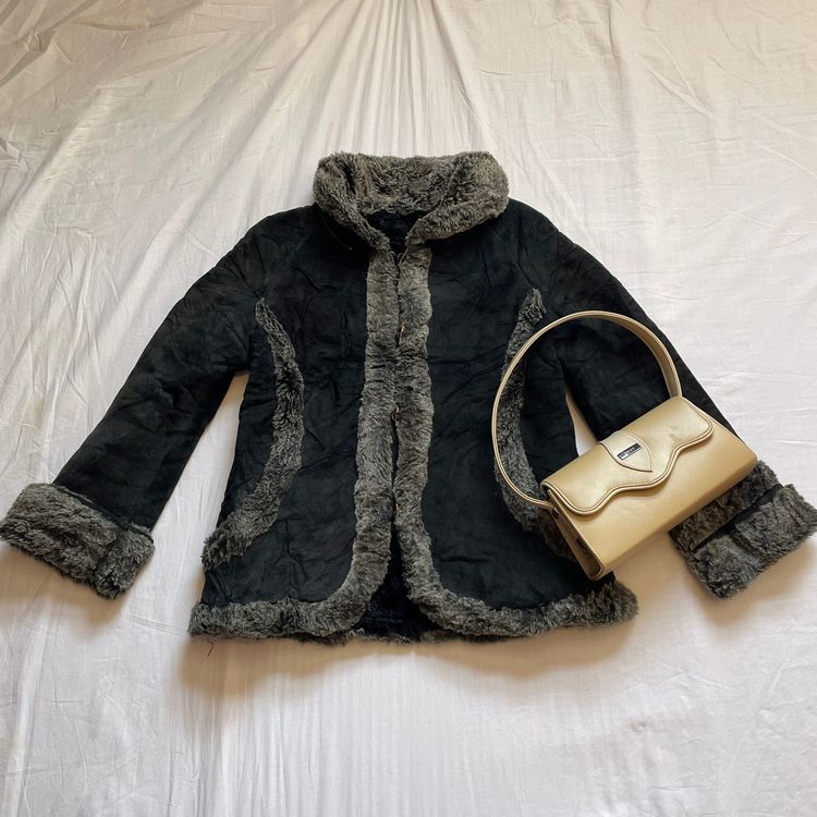 Y2K Kua Qiang Black And Grey Faux Fur Jacket image 3