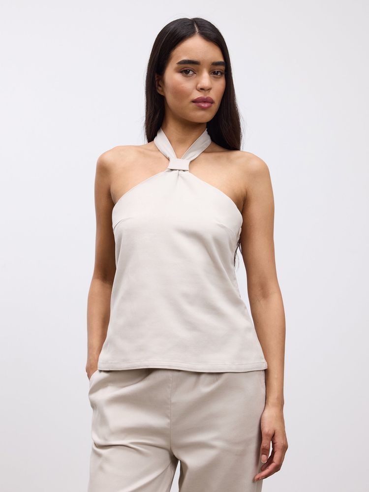 Arne - Womens Linen Halter Top - Stone