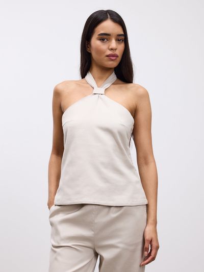 Arne - Womens Linen Halter Top - Stone