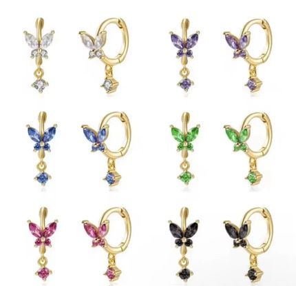 Pink Gold Butterfly Drop Earrings