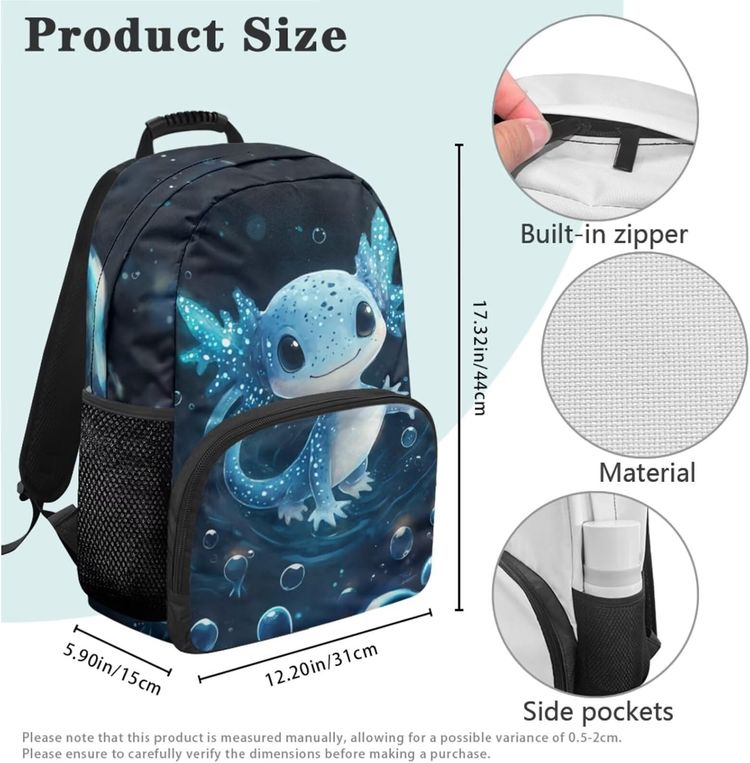 Backpack With Blue Axolotl Design