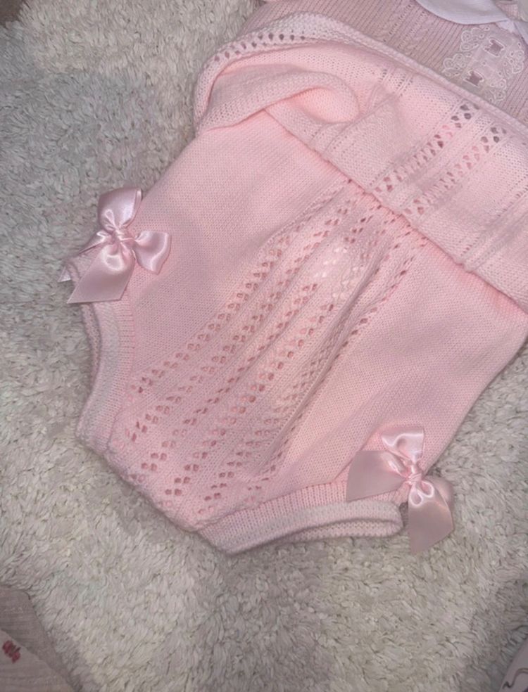 Pink Knitted Baby Romper With White Collar image 2