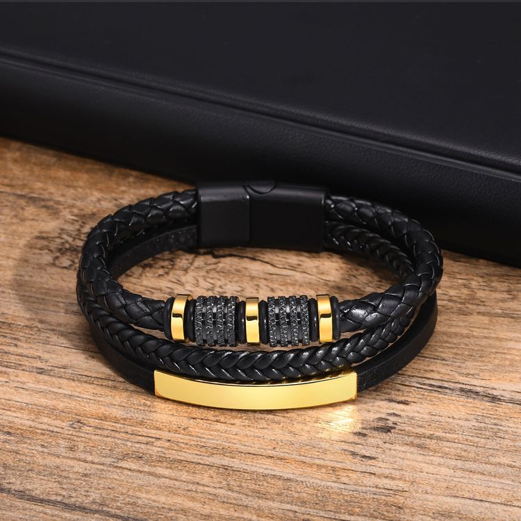 Black Braided Bracelet With Gold Accents image 9
