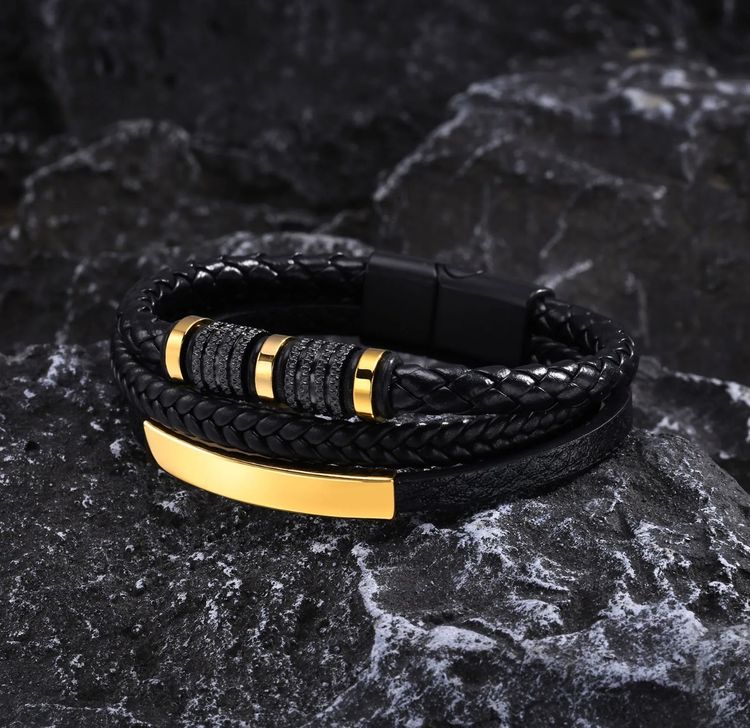 Black Braided Bracelet With Gold Accents image 5