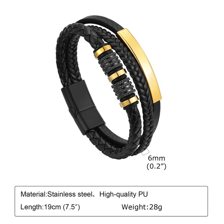 Black Braided Bracelet With Gold Accents image 2